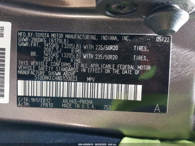 5TDDRKEC4NS120023 Toyota a25a-fxs, 5nm