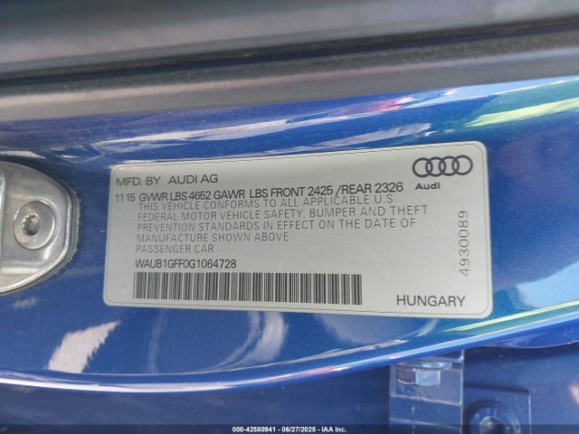 2016 AUDI S3 WAUB1GFF0G1064728 Photo 8
