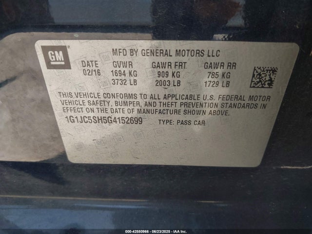 1G1JC5SH5G4152699 Chevrolet luw - e85 max