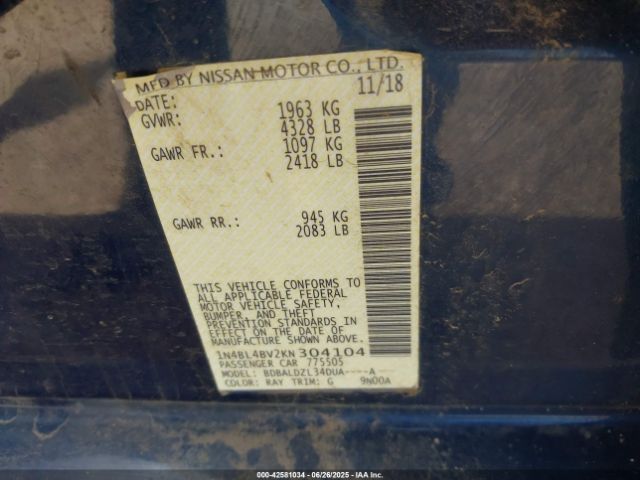 2019 NISSAN ALTIMA 1N4BL4BV2KN304104 Photo 8