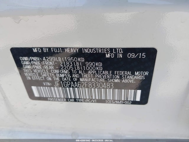 Subaru 2.0l na 2015 JF1GPAA62F8330483 Image 9