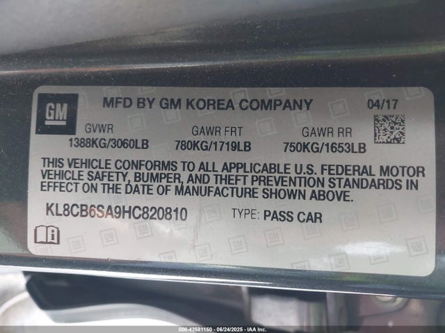 KL8CB6SA9HC820810 Chevrolet lv7 - mfi, variable valve timing, alum, gen 1 var 1