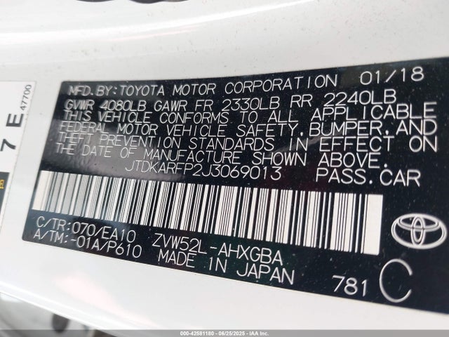 Toyota 2zr-fxe+1nm 2018 JTDKARFP2J3069013 Image 9