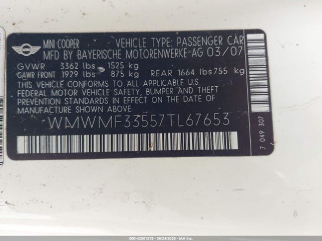 2007 MINI COOPER WMWMF33557TL67653 Photo 8