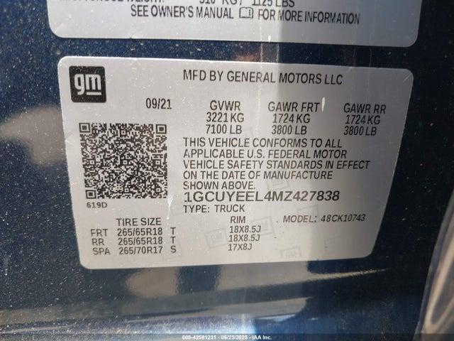 1GCUYEEL4MZ427838 Chevrolet l87