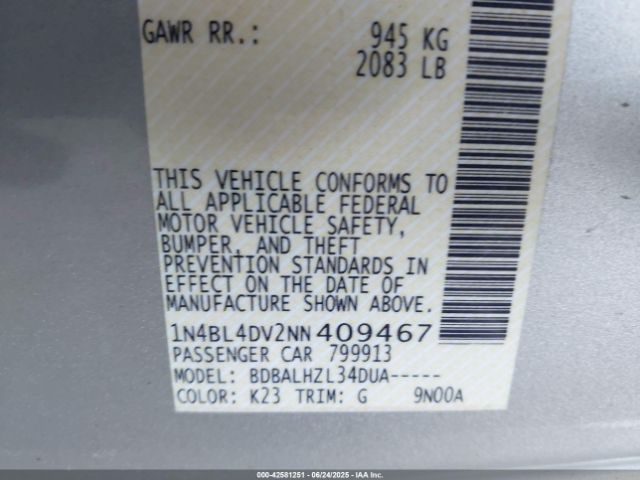 1N4BL4DV2NN409467 Nissan Altima