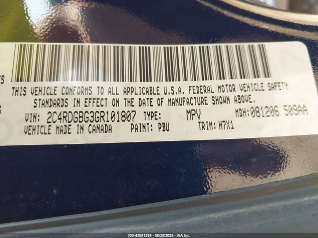 Aukcja sprzedaży 2016 Dodge Grand Caravan Se, vin: 2C4RDGBG3GR101807, numer aukcji: 42581269
