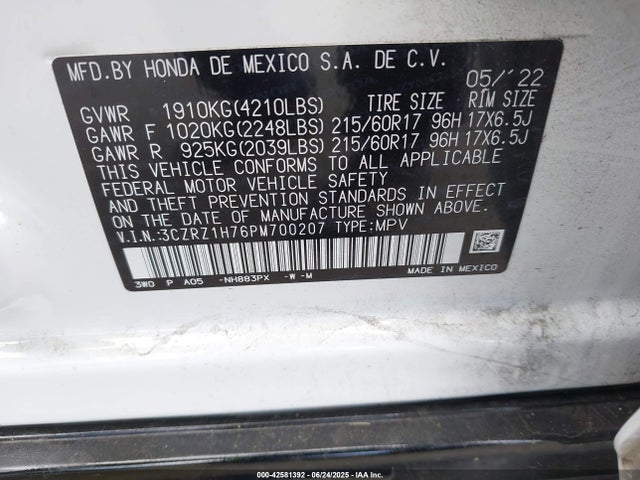 3CZRZ1H76PM700207 Honda k20z5
