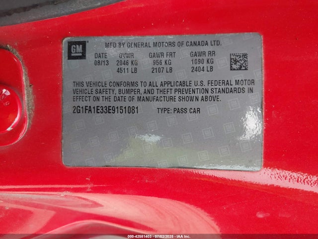 Chevrolet lfx 2014 2G1FA1E33E9151081 Image 9