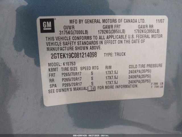 2008 GMC SIERRA 1500 2GTEK19C081214098 Photo 8
