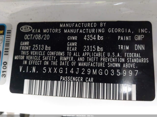 5XXG14J29MG035997 KIA t-gdi gamma ii