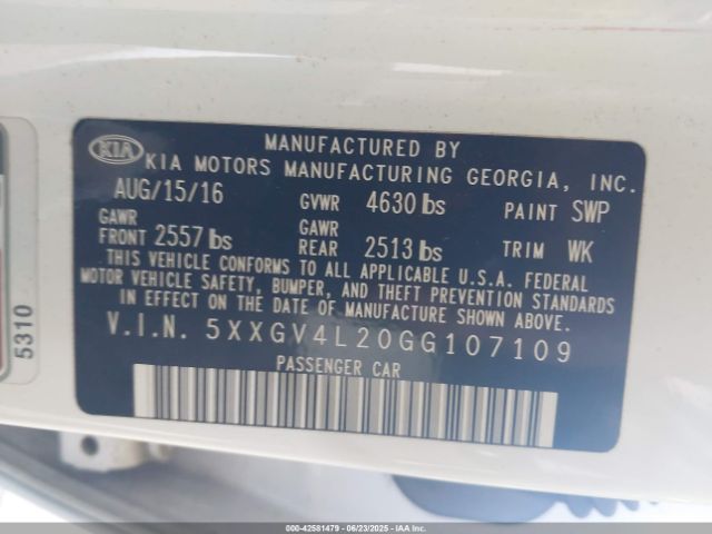 2016 KIA OPTIMA 5XXGV4L20GG107109 Photo 8