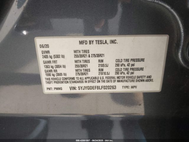 2020 TESLA MODEL Y 5YJYGDEF8LF020263 Photo 8