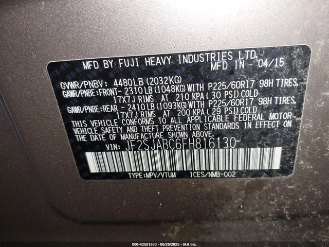 Subaru 2.5na u5 2015 JF2SJABC6FH816130 Image 9