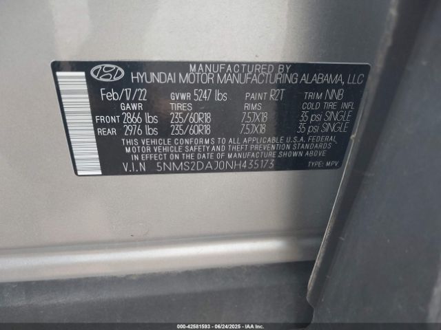 2022 HYUNDAI SANTA FE 5NMS2DAJ0NH435173 Photo 8