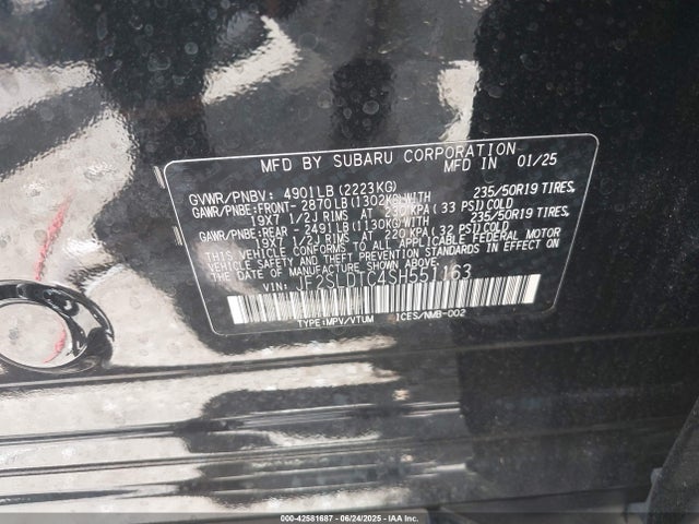 Продажа на аукционе авто 2025 Subaru Forester Touring, vin: JF2SLDTC4SH551163, номер лота: 42581687