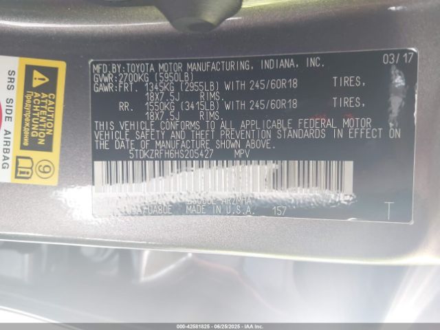 2017 TOYOTA HIGHLANDER 5TDKZRFH6HS205427 Photo 8