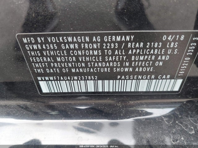 WVWWF7AU4JW237852 Volkswagen 2018