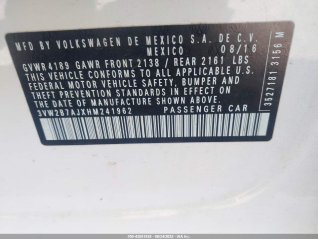 2017 VOLKSWAGEN JETTA 3VW2B7AJXHM241962 Photo 8