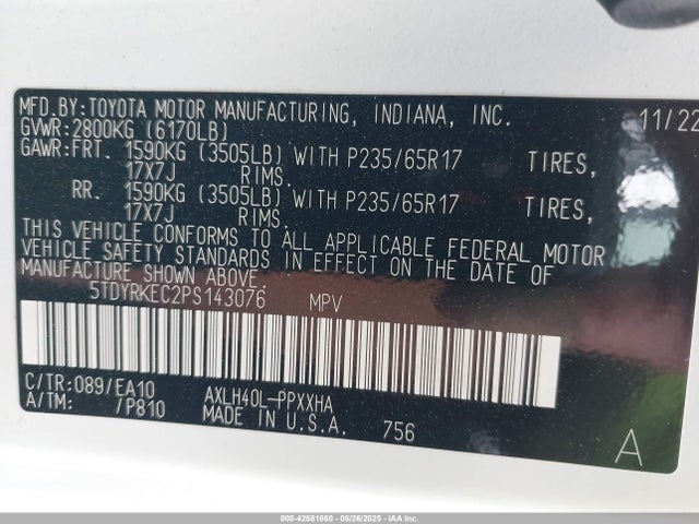 Toyota a25a-fxs, 5nm 2023 5TDYRKEC2PS143076 Image 9
