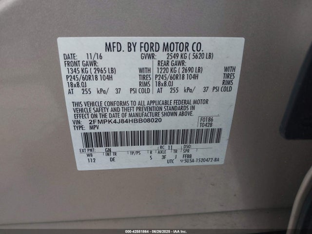 Ford Edge 2017 2FMPK4J84HBB08020 Image 9