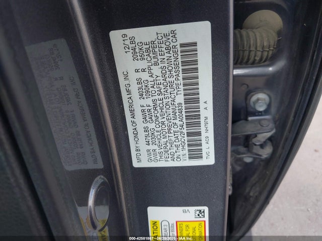 Aukcja sprzedaży 2020 Honda Accord Ex-l 2.0t, vin: 1HGCV2F54LA004839, numer aukcji: 42581867