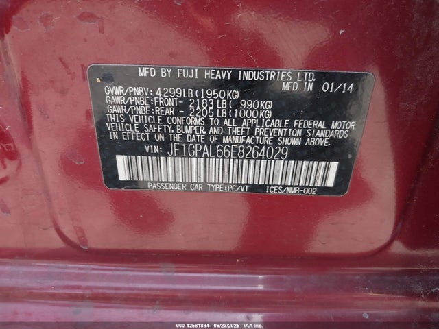 JF1GPAL66E8264029 Subaru 2014