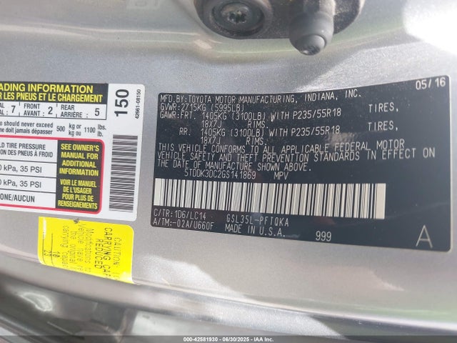 Toyota 2gr-fks 2016 5TDDK3DC2GS141869 Image 9