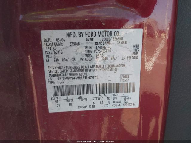 2006 FORD F-150 1FTPW14V56FB47879 Photo 8