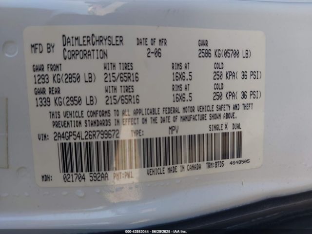 2006 CHRYSLER TOWN & COUNTRY 2A4GP54L26R799672 Photo 8