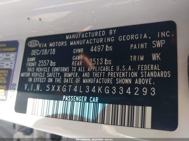 5XXGT4L34KG334293 KIA gdi