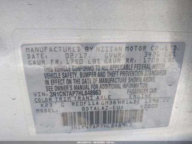 2017 NISSAN VERSA 3N1CN7AP7HL848963 Photo 8