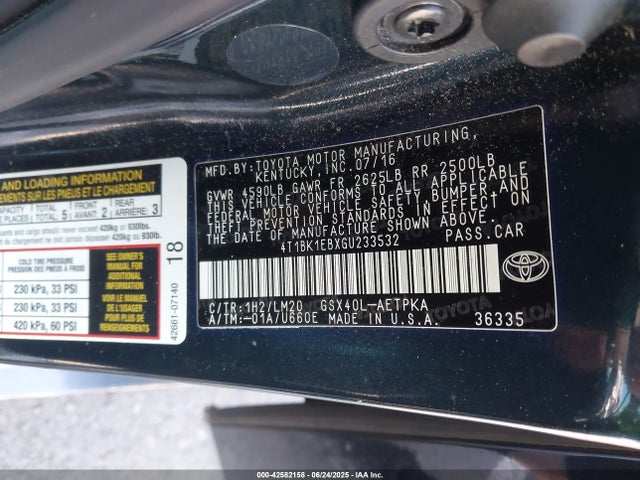 4T1BK1EBXGU233532 Toyota 2gr-fe