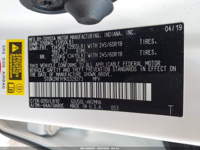 5TDKZRFH1KS329273 Toyota 2gr-fks