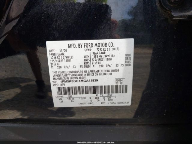 2021 FORD EXPLORER 1FM5K8GCXMGA41839 Photo 8