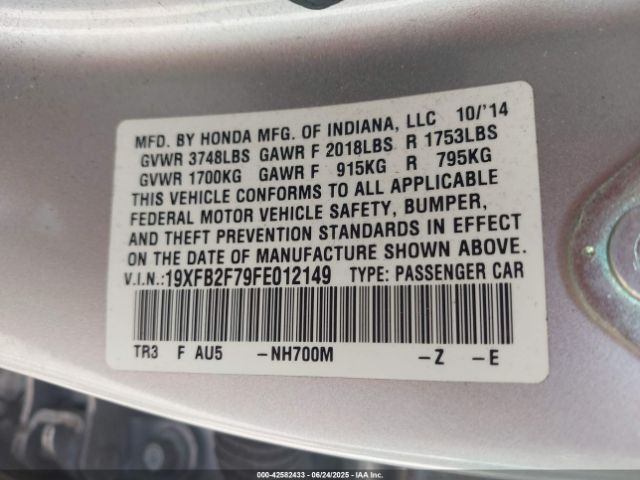 19XFB2F79FE012149 Honda r18z1