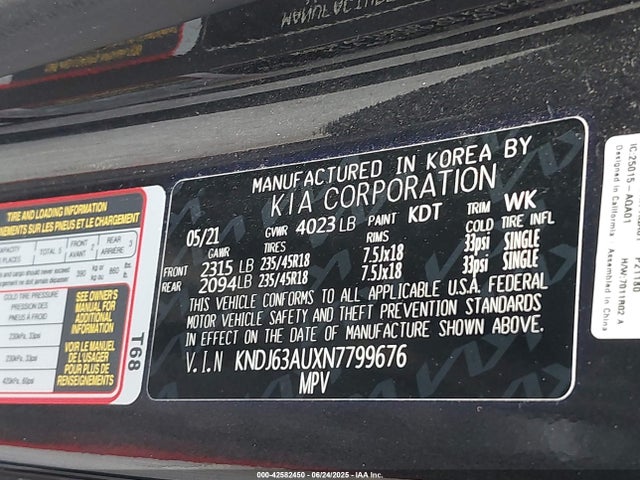 KNDJ63AUXN7799676 KIA mpi nu