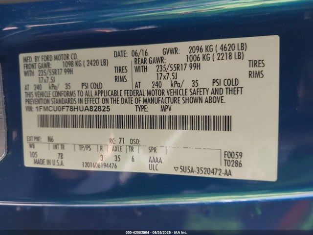 1FMCU0F78HUA82825 Ford 2.5l i-vct