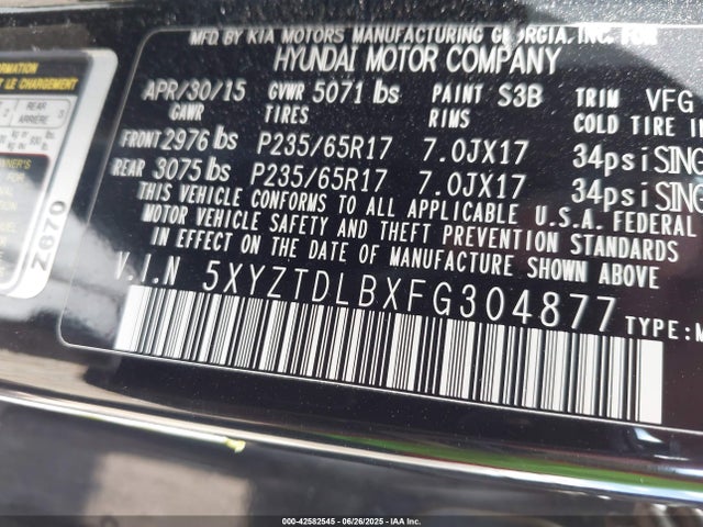 5XYZTDLBXFG304877 Hyundai dohc gdi theta ii