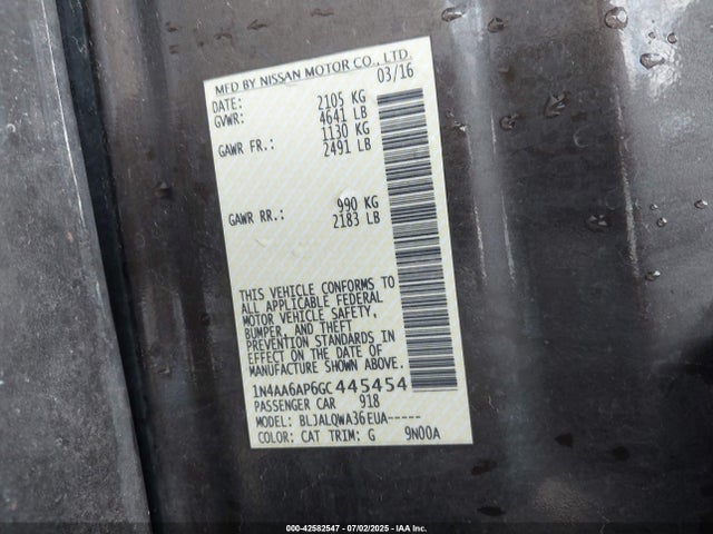 1N4AA6AP6GC445454 Nissan Maxima