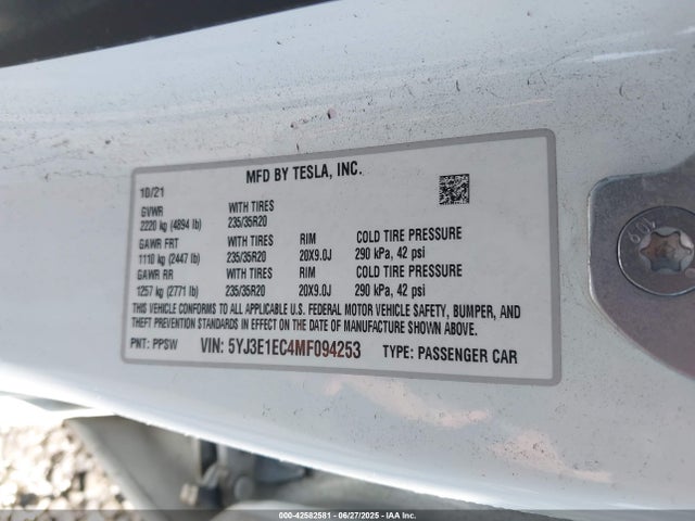 2021 TESLA MODEL 3 5YJ3E1EC4MF094253 Photo 8