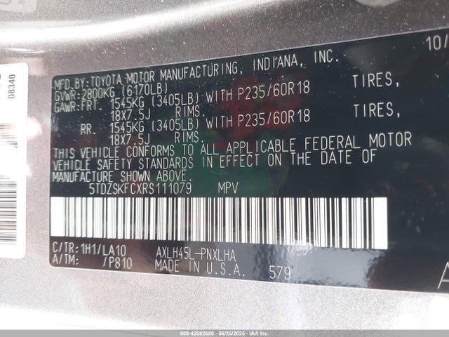 5TDZSKFCXRS111079 Toyota a25a-fxs