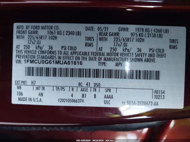 2021 FORD ESCAPE 1FMCU0G61MUA61816 Photo 8
