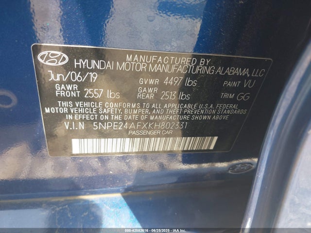 5NPE24AFXKH802331 Hyundai gdi theta-ii