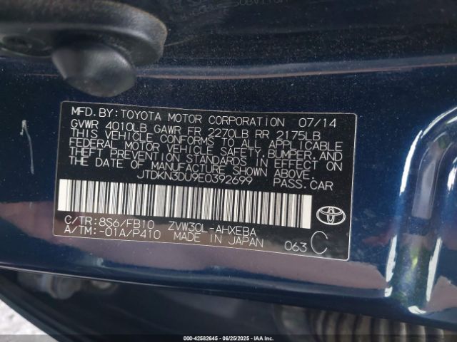 2014 TOYOTA PRIUS JTDKN3DU9E0392699 Photo 8