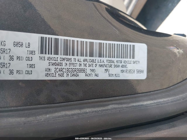 Продажа на аукционе авто 2016 Chrysler Town & Country Touring, vin: 2C4RC1BG3GR268961, номер лота: 42582653
