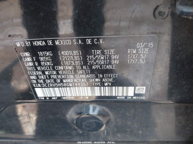 2016 HONDA HR-V 3CZRU5H58GM744357 Photo 8