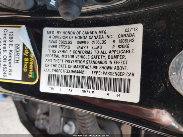 2018 HONDA CIVIC 2HGFC1F3XJH644421 Photo 8