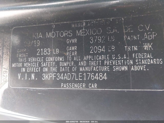 3KPF34AD7LE176484 KIA mpi nu