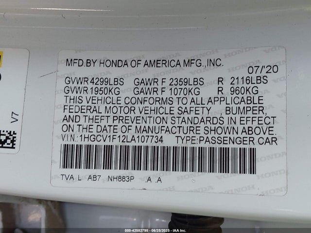1HGCV1F12LA107734 Honda l15be